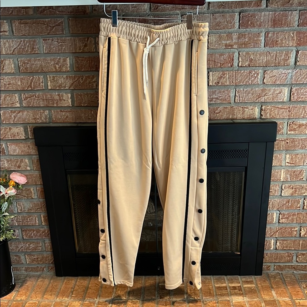 Tan Men's SweatPants with Black Button Accents